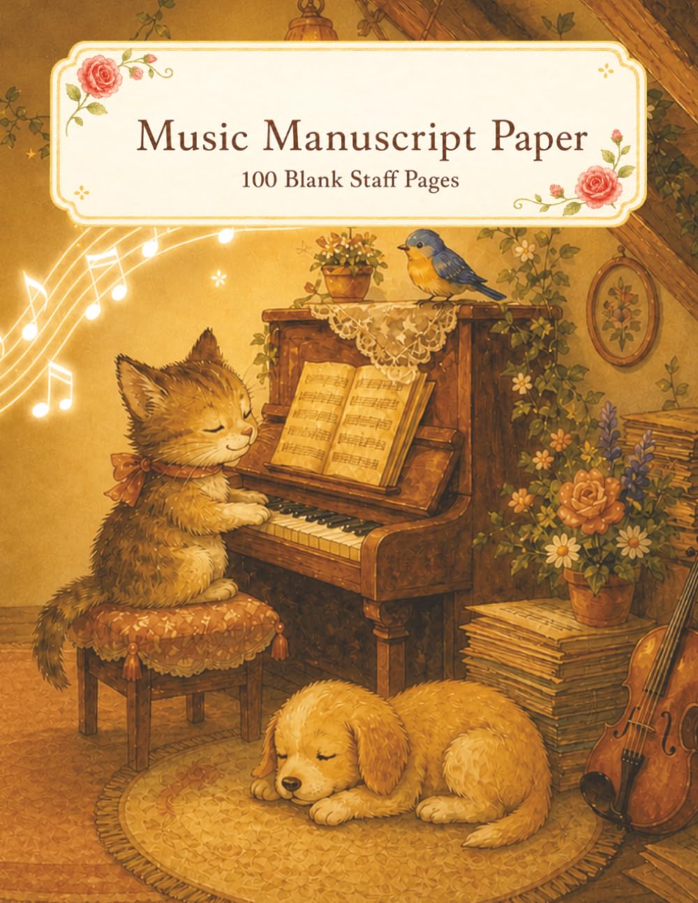 Cute Kitten Piano Theme music manuscript paper book